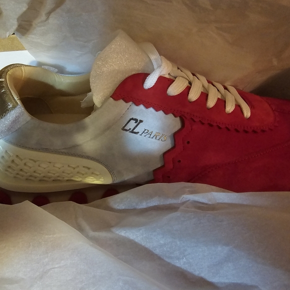 BRAND NEW Men's Christian Louboutin Gray, Gold & Red Loubishark Sneakers SIZE 44 - Picture 6 of 7